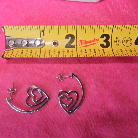 SUN 925 Sterling SILVER HEARTS DIAMONDS EARRINGS - Picture 13 of 15